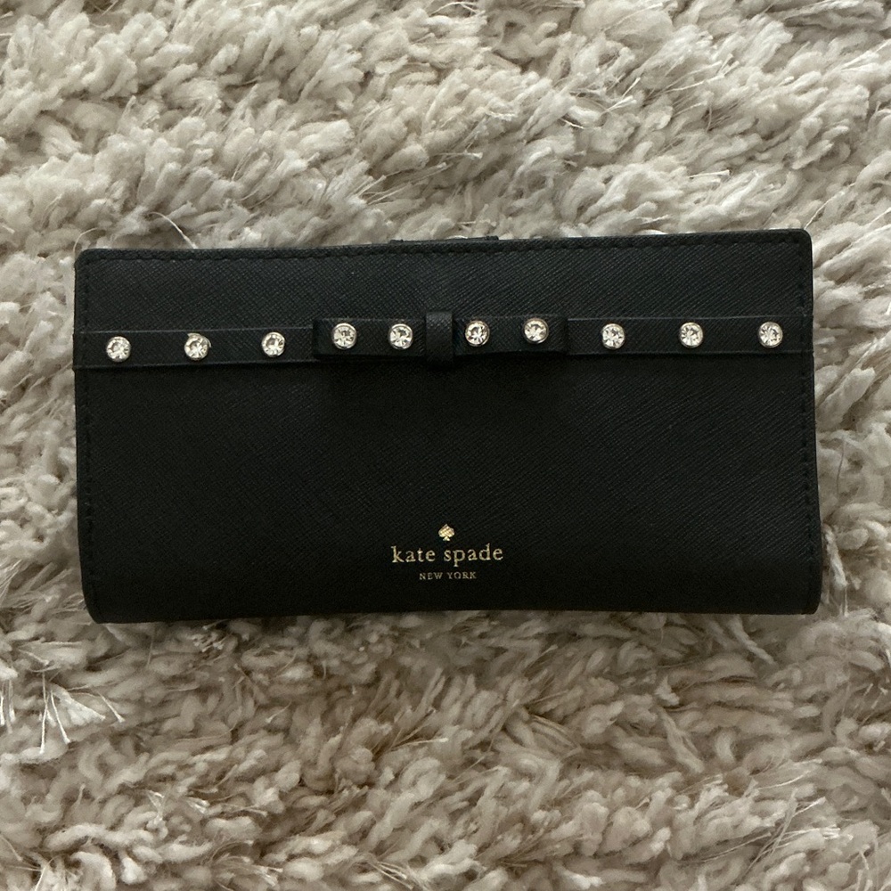 Kate Spade Black Wallet with Bow and Stud Details